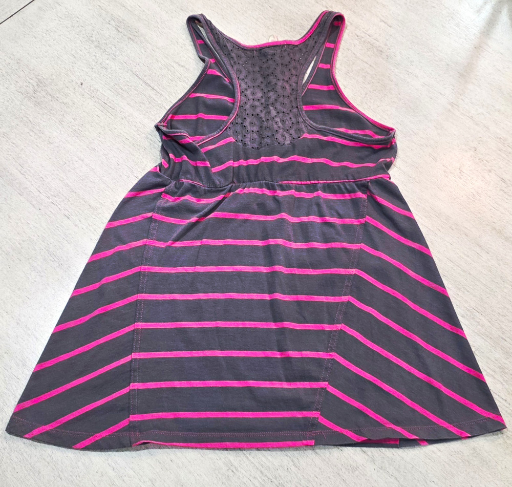 Op Girls Tank Top Size 7/9 Gray Pink Striped Racerback Summer Sleeveless